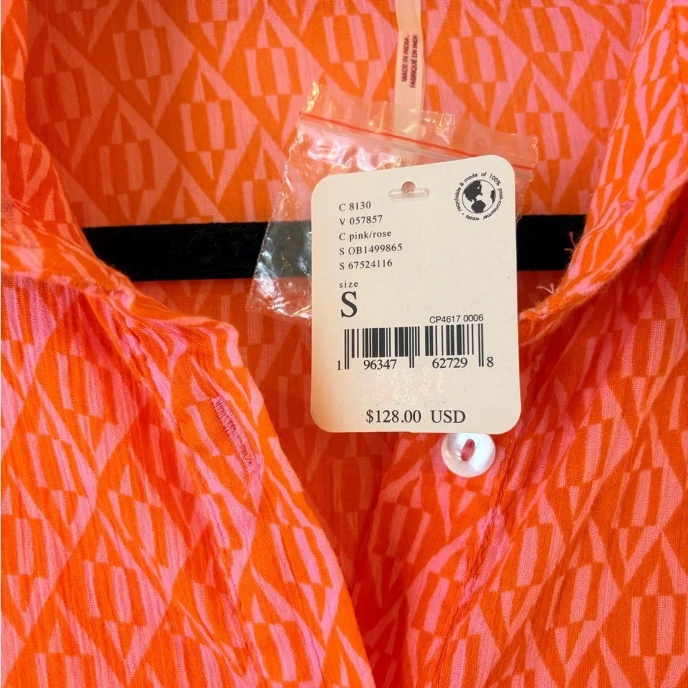 NWT Women $128 Free People Rillo Orange Beach Summer Shirtdress size Small